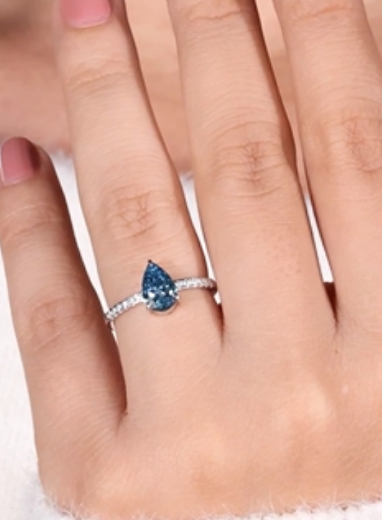 Blue Pear Diamond Pave Engagement Ring