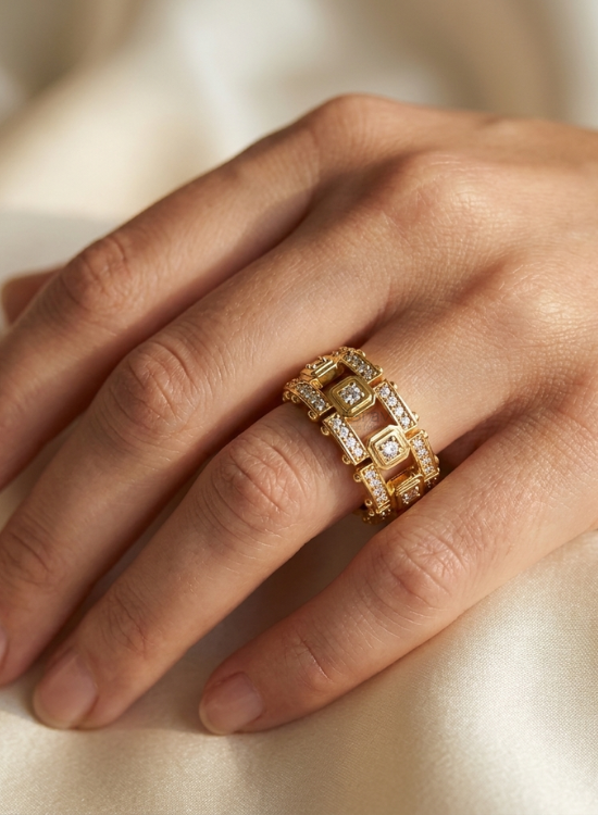 Geometric Diamond Wedding Ring