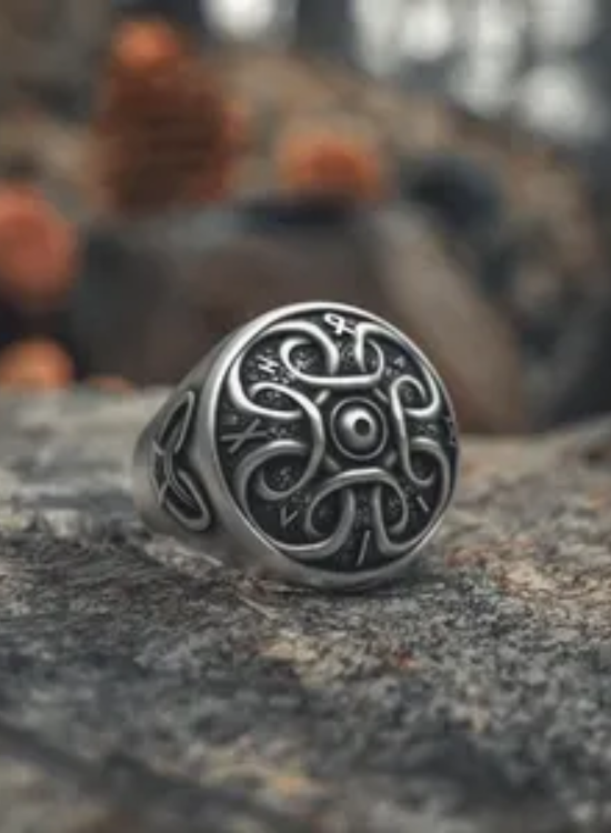 Nordic Shield Motif Wedding Band