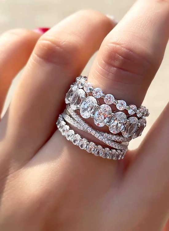 Oval Diamond Engagement Ring with Stackable Band