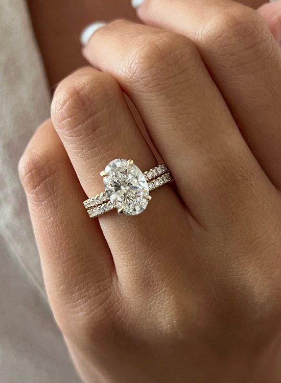 Oval Diamond Ring with Pavé Wedding Band