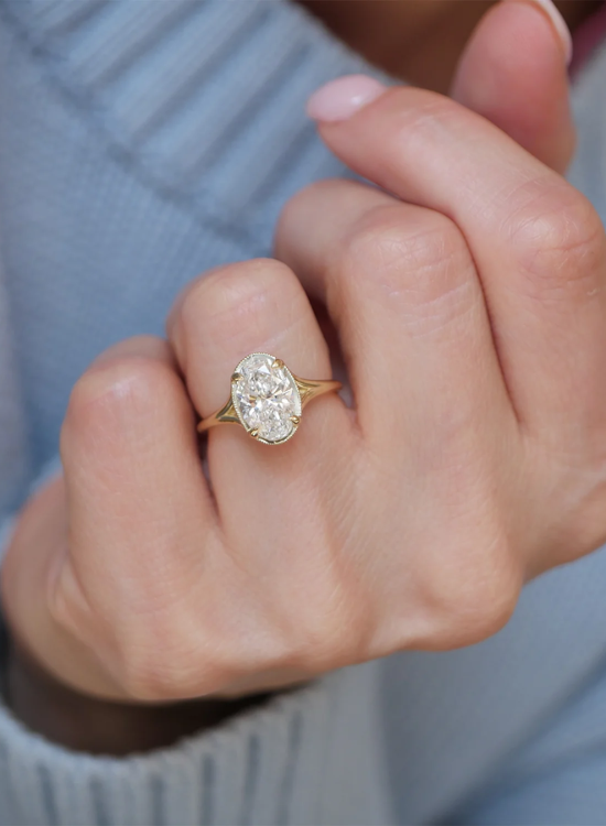 Oval Diamond Ring with Split Wedding Band