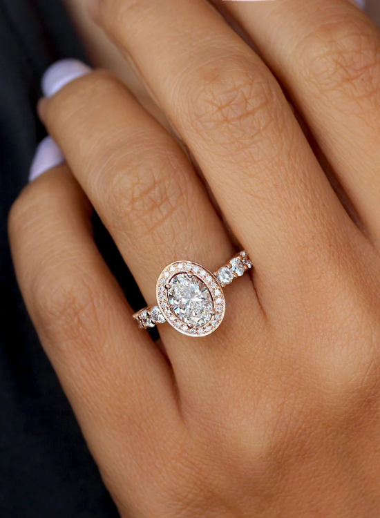 Oval Double Halo Engagement Ring with Wedding Band