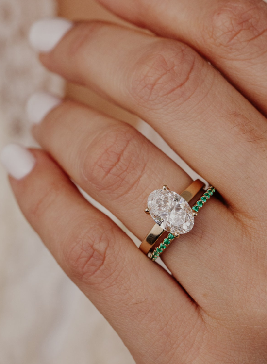 Oval Engagement Ring with Beaded Wedding Band