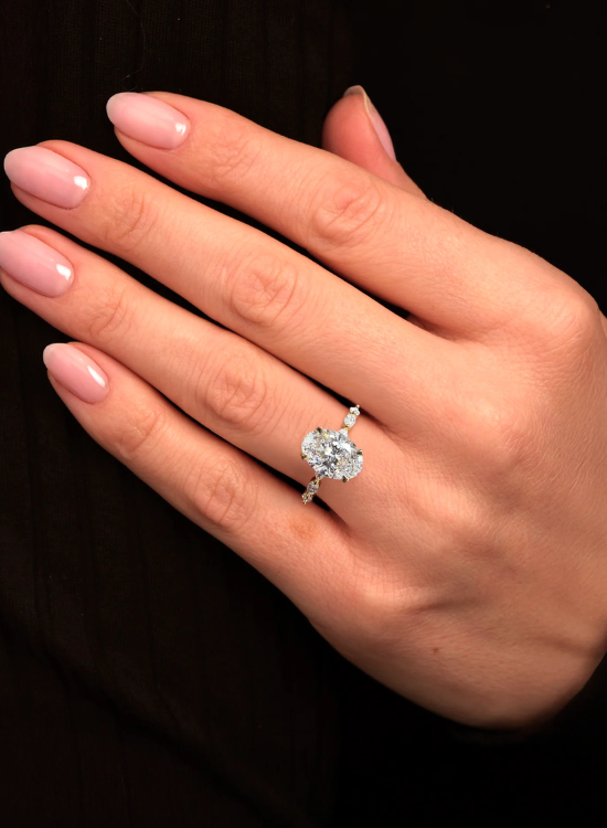 Oval Engagement Ring with Marquise Diamond Wedding Band