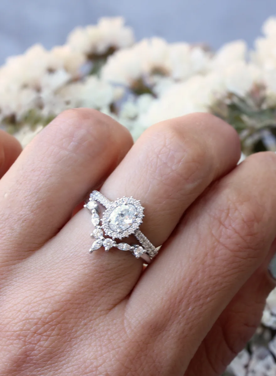 Oval Halo Engagement Ring with Matching Wedding Band