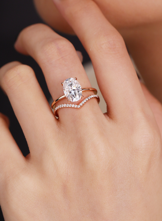 Oval Hidden Halo Ring with Stackable Wedding Band