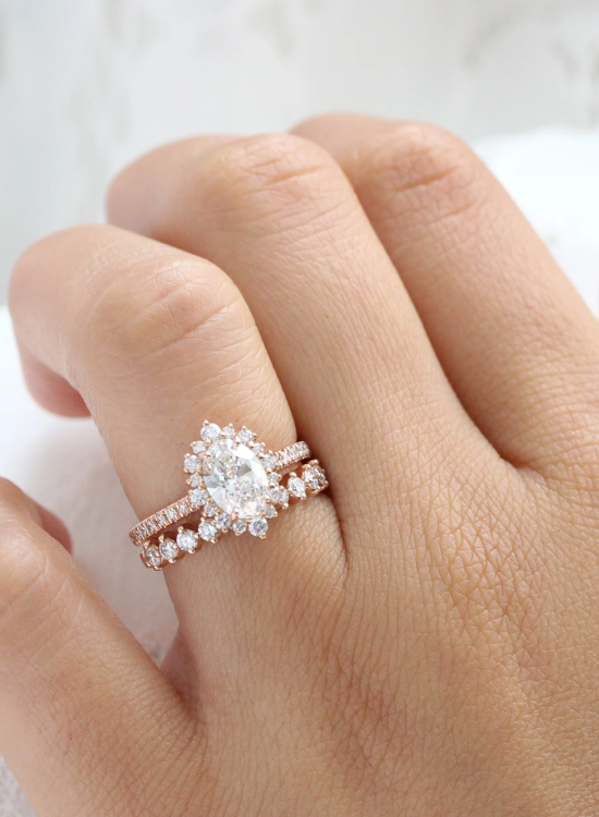 Oval Solitaire Engagement Ring with Eternity Wedding Band