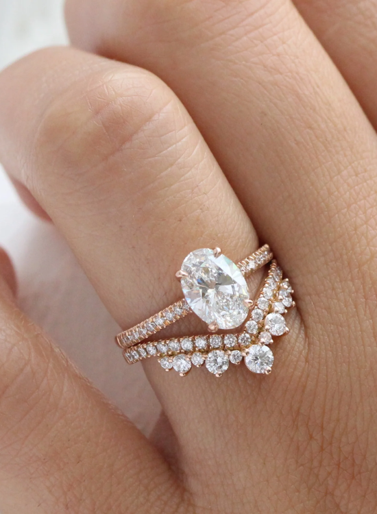 Oval Solitaire with Diamond-Set Wedding Band