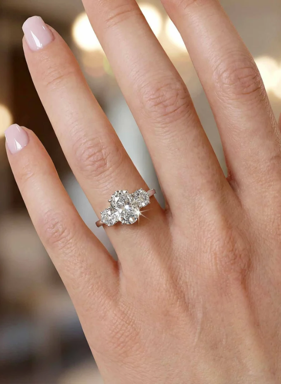Oval Three-Stone Engagement Ring with Wedding Band