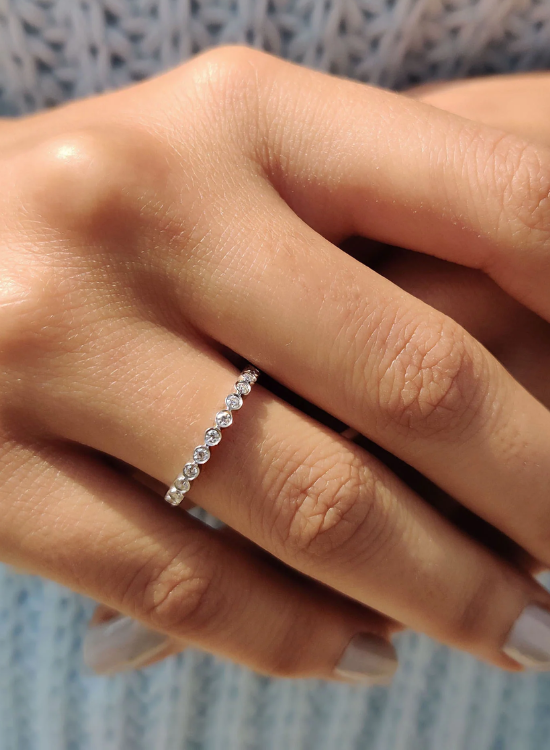 Round Moissanite bezel set wedding band