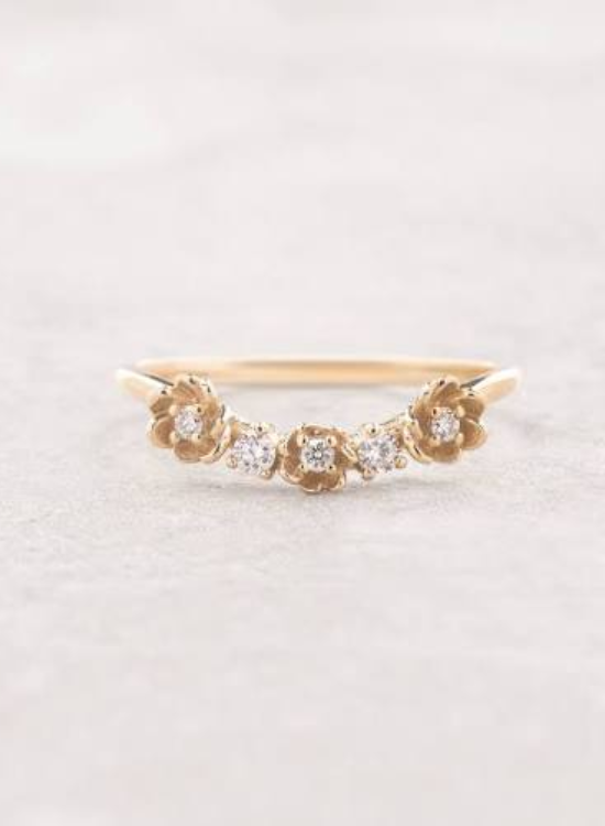 curved floral wedding band