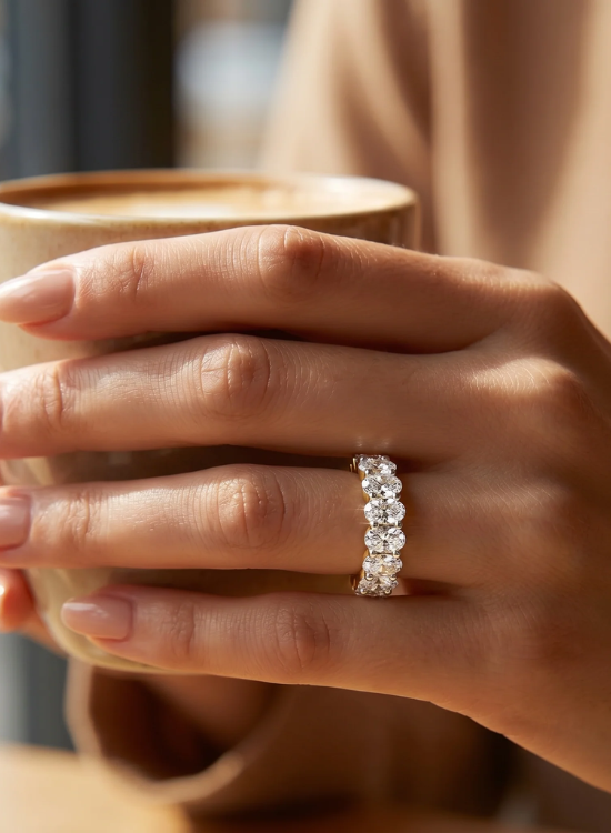 oval diamond eternity wedding band