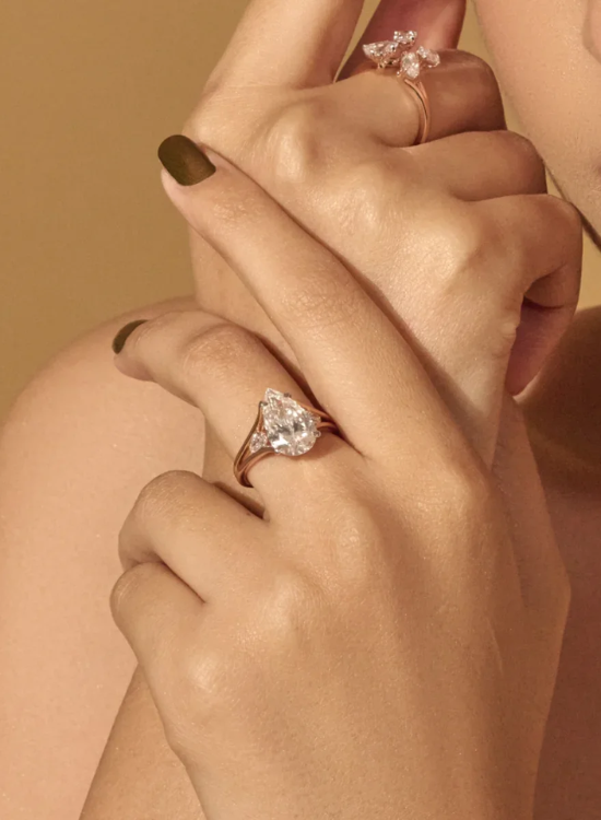 pear cut three stone ring