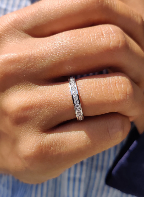 round Moissanite channel wedding band