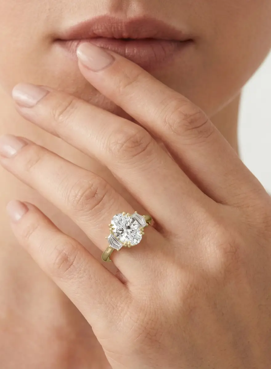 three stone lab diamons ring