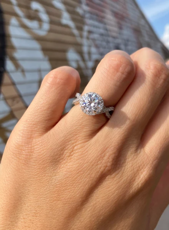 twisted halo diamond ring