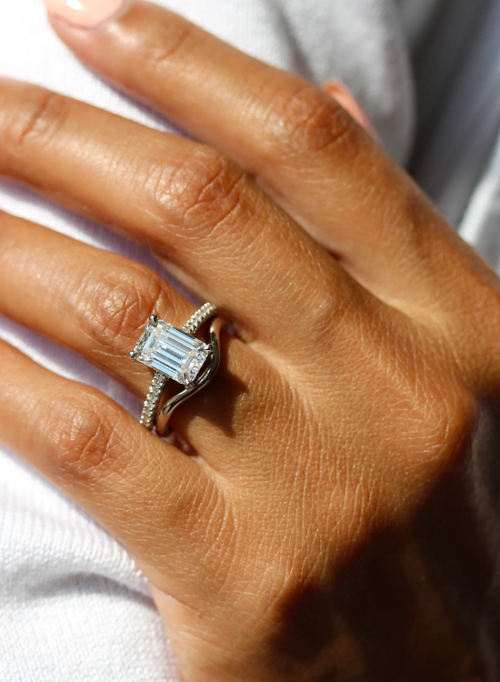 emerald cut with diamond band